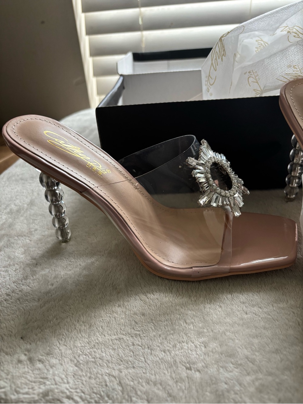Cathy Din- Violett Nude Rhinestone Heels - Size  8.5